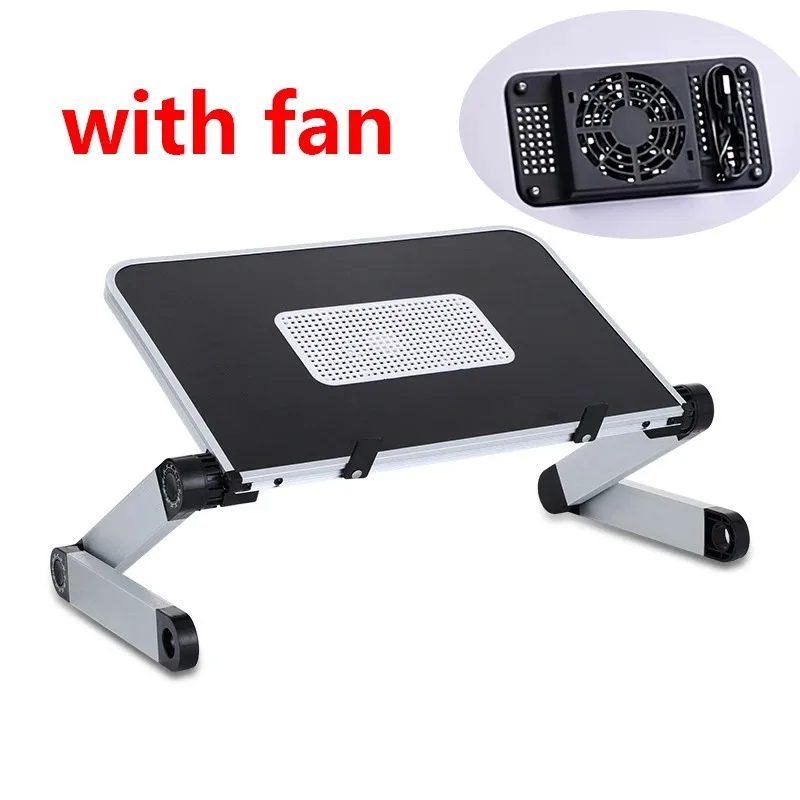 Desk Setup Laptop - 冷却ファン付き調節可能なラップトップスタンド 高さ角度調整可能 折りたたみ式デスク 多機能コンピューターテーブル ラップオフィスデスク