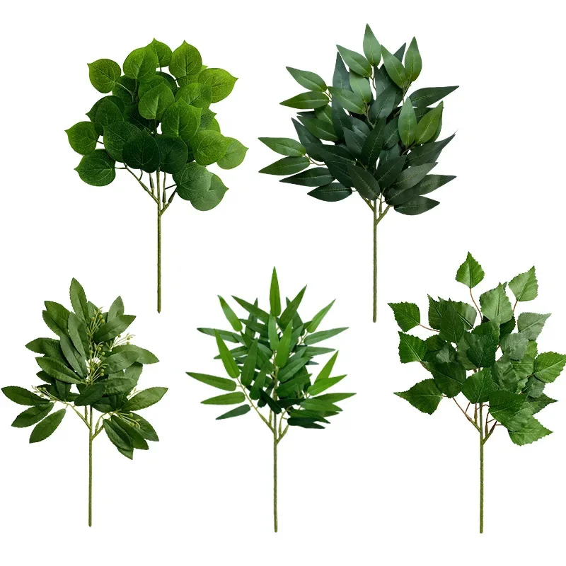 Desk Setup Green - シミュレートされたアップルリーフテーブルの花の配置の装飾、人工緑の植物、ユーカリの葉、偽の植物