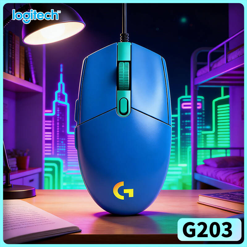 Logitech Mouse G203 - ロジクールG203有線ゲーミングマウス、人間工学に基づいたパームカーブシェル、ダイナミックRGBグロー、滑り止めフット、USB接続、ノートパソコン・PCゲーミング用
