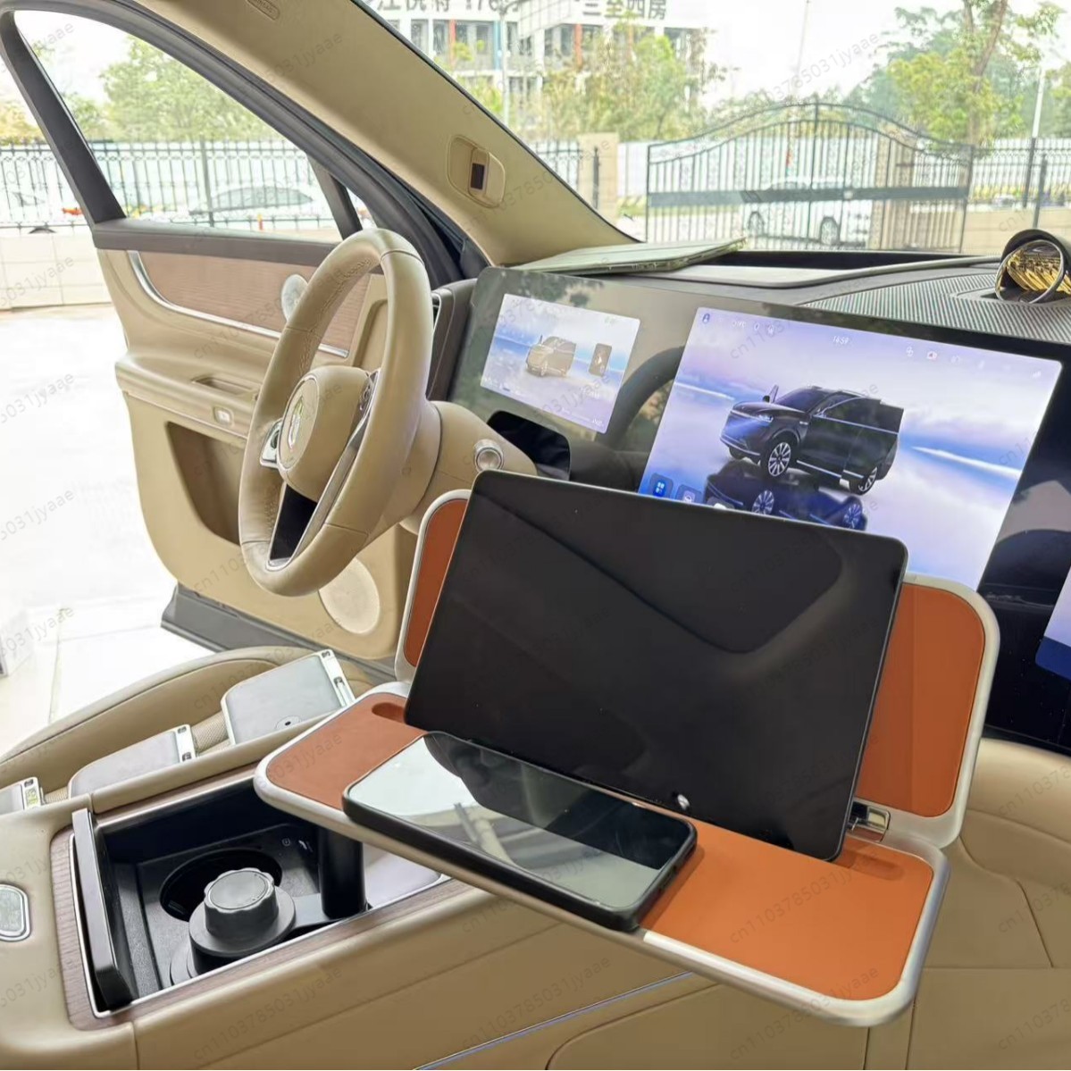 Desk Setup Laptop - 新型車用折りたたみ式トレイテーブル、後部座席運転者向けポータブルラップトップデスク＆スマホホルダー