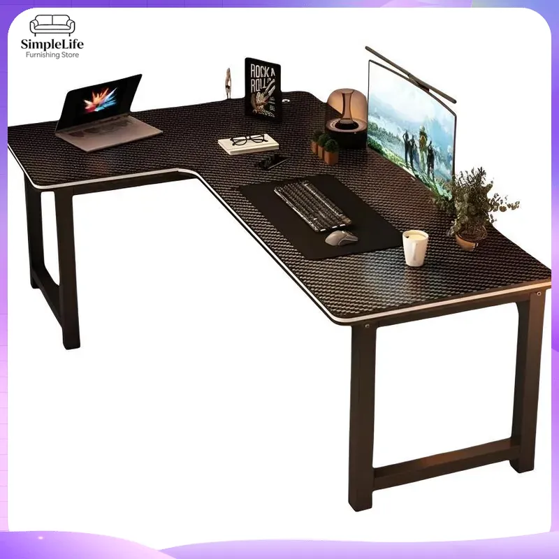 Dual Monitor Desk Setup - コーナーゲーミングデスク、収納棚付きパソコンデスク、PCセットアップ用、ホームオフィス、書斎、寝室用、L字型デスク、デュアルモニター対応