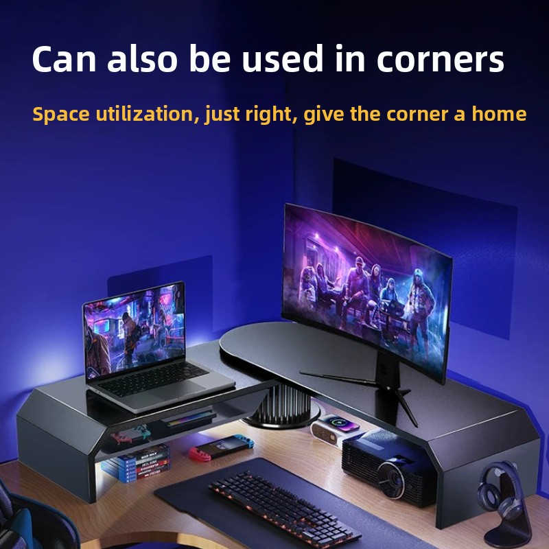 Dual Monitor Desk Setup - ゲーミングデュアルモニタースタンド オフィススクリーンライザー 調節可能な回転式デスクトップオーガナイザー モニター・ノートパソコンデスクセットアップ装飾用