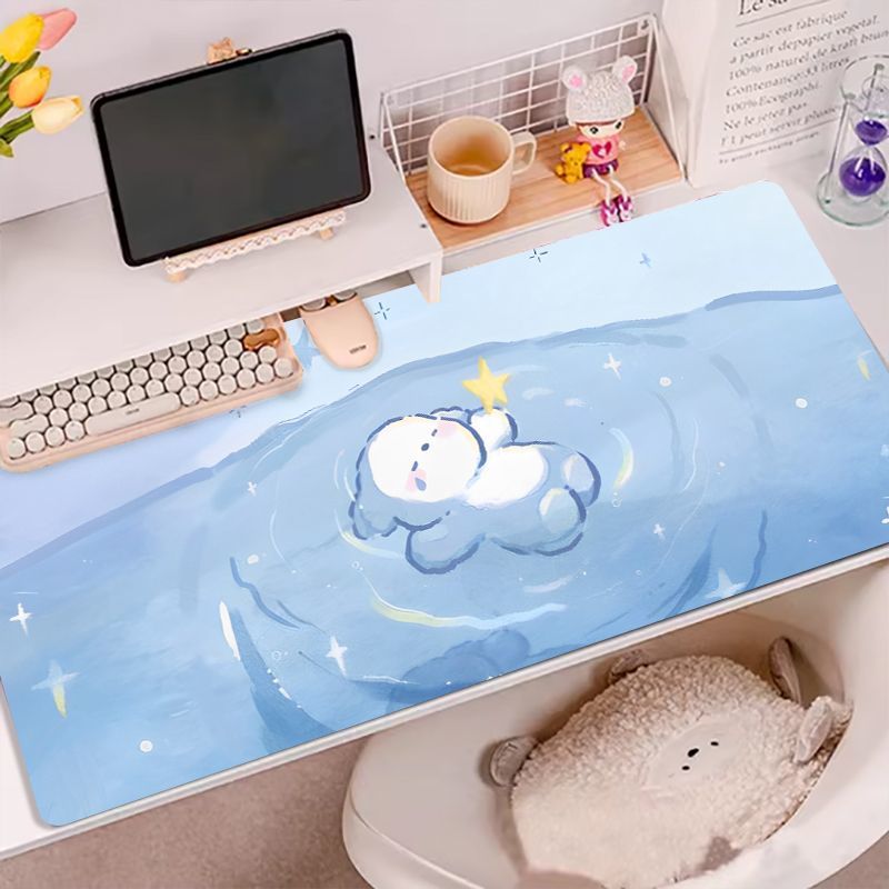 Desk Setup Blue - レザーデスクパッド マウスプロテクター 滑り止め 可愛いクマ アヒル ブルー
