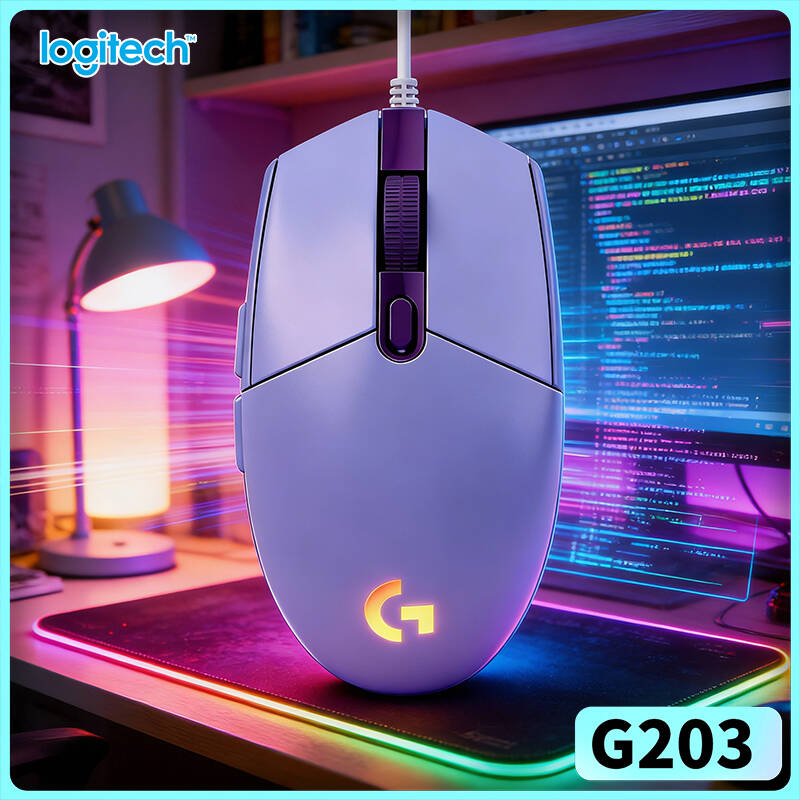 Logitech Mouse G203 - ロジクールG203有線ゲーミングマウス、魅力的なゲーミングRGBサイクルディスプレイ、反応の良いクリック、滑り止めフット、USB接続、ノートパソコン・PC対応