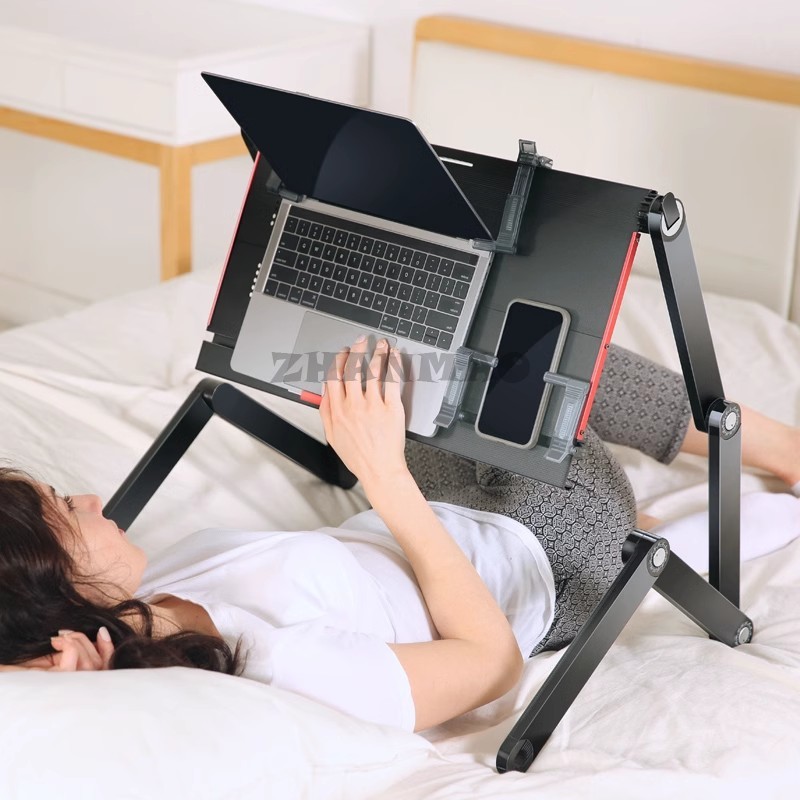 Desk Setup Laptop - ベッドに横たわる、ラップトップデスク、折りたたみ式タブレットスタンド、調節可能で移動可能、横たわるためのライティングデスクデスクテーブル