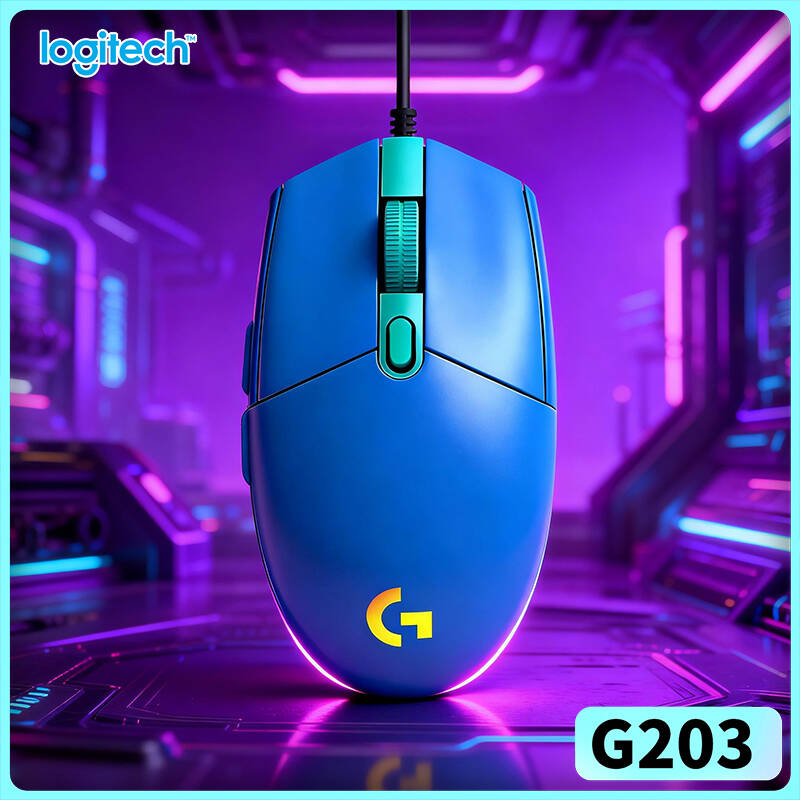 Logitech Mouse G203 - ロジクールG203有線ゲーミングマウス、リラックスした長時間のゲーミング体験、ソフトなRGBライト、滑り止めフット、USB接続ノートパソコン用ゲーミングマウス