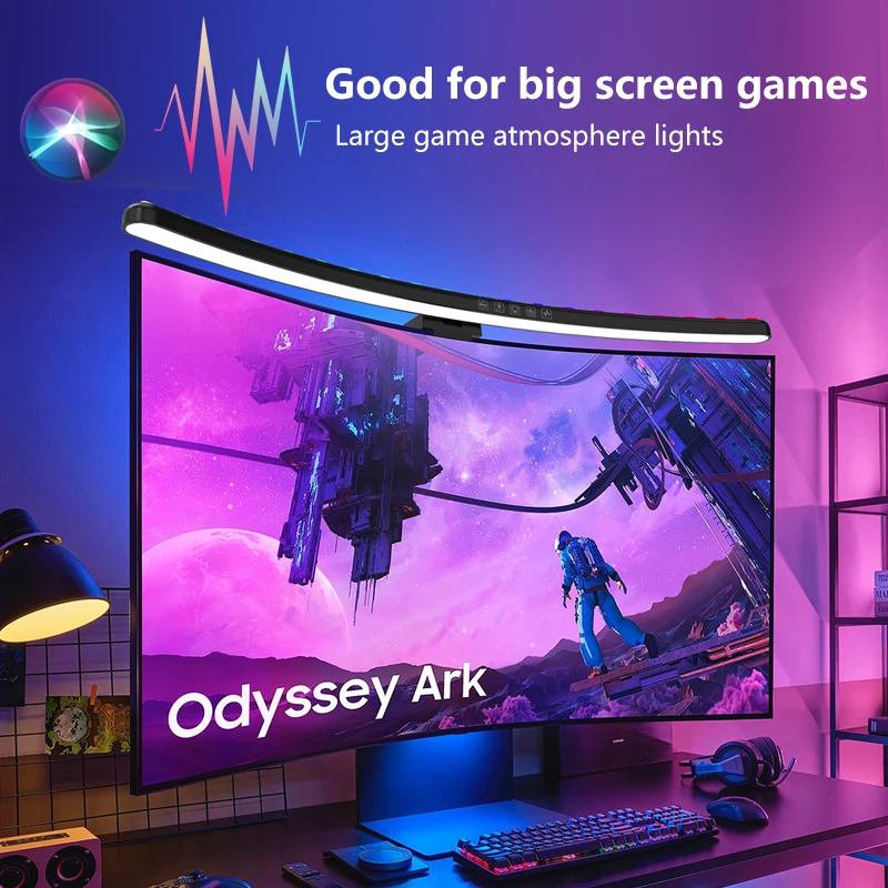 Gaming Setup Desk - コンピューターモニターライトバーRGB音楽リズムスクリーンハンギングライト調光デスクランプ読書ゲームテーブル照明