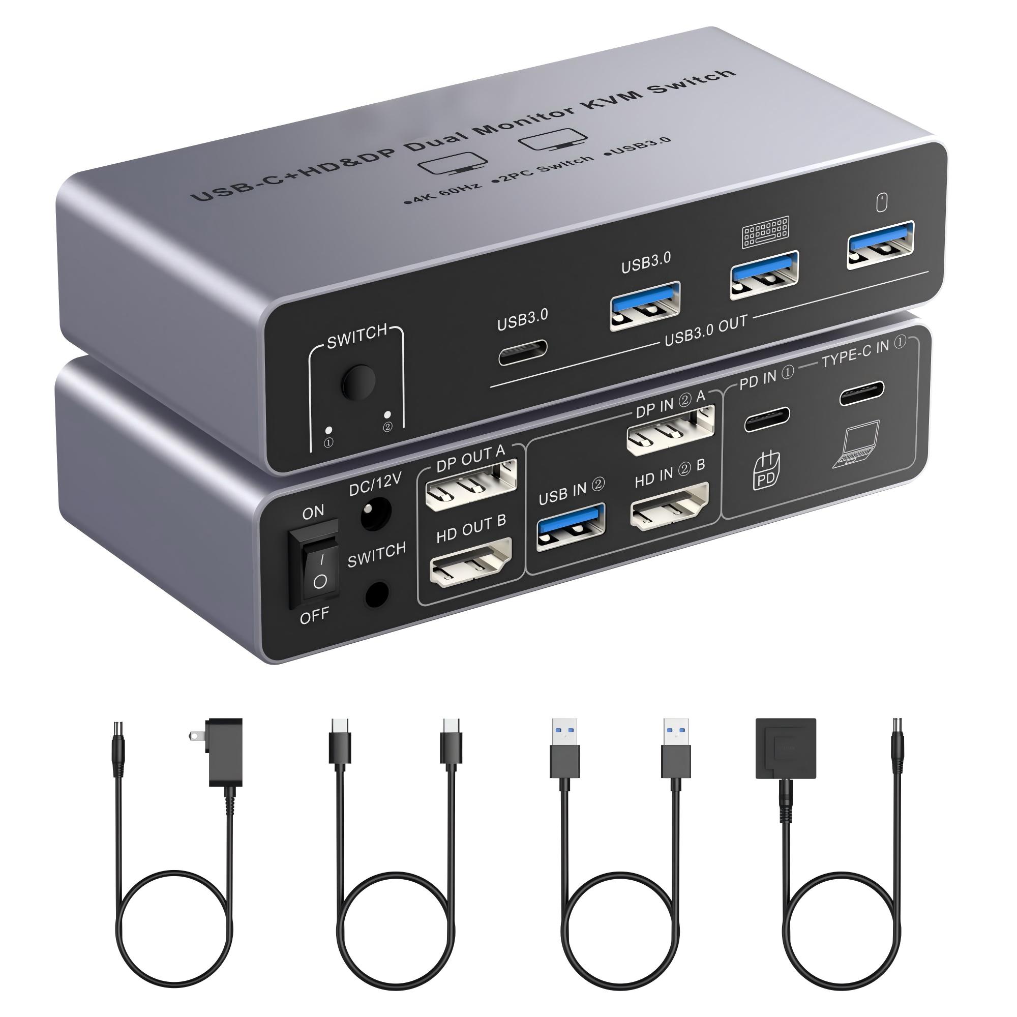 HDM DP KVMスイッチ 2モニター 2コンピューター  - Dual Monitor Desk Setup のレビューと価格