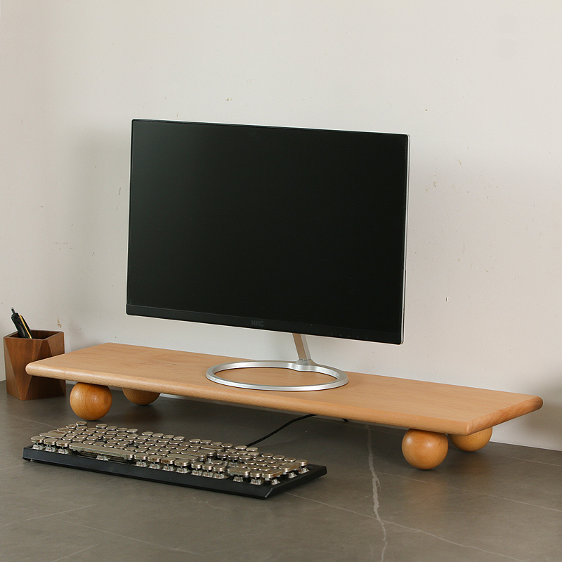 天然木デスクトップライザーデュアルモニタースタンド、収納トレ - Dual Monitor Desk Setup のレビューと価格