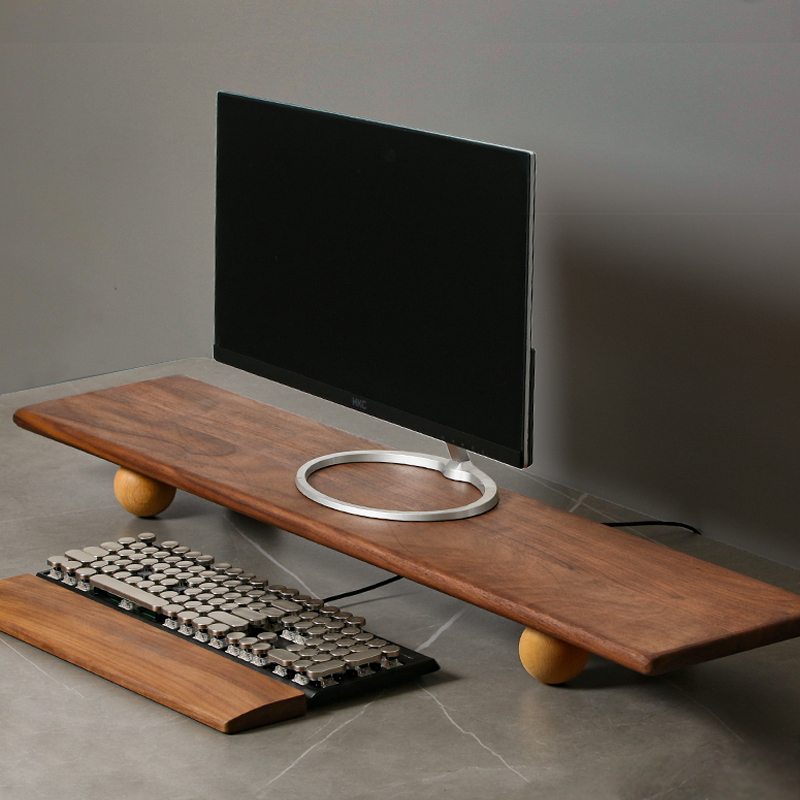 天然木デスクトップライザーデュアルモニタースタンド、収納トレ - Dual Monitor Desk Setup のレビューと価格