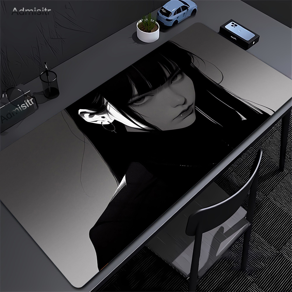 黒アニメダークガールテーブルマット大型マウスパッドオフィスキ - Desk Setup Blue のレビューと価格