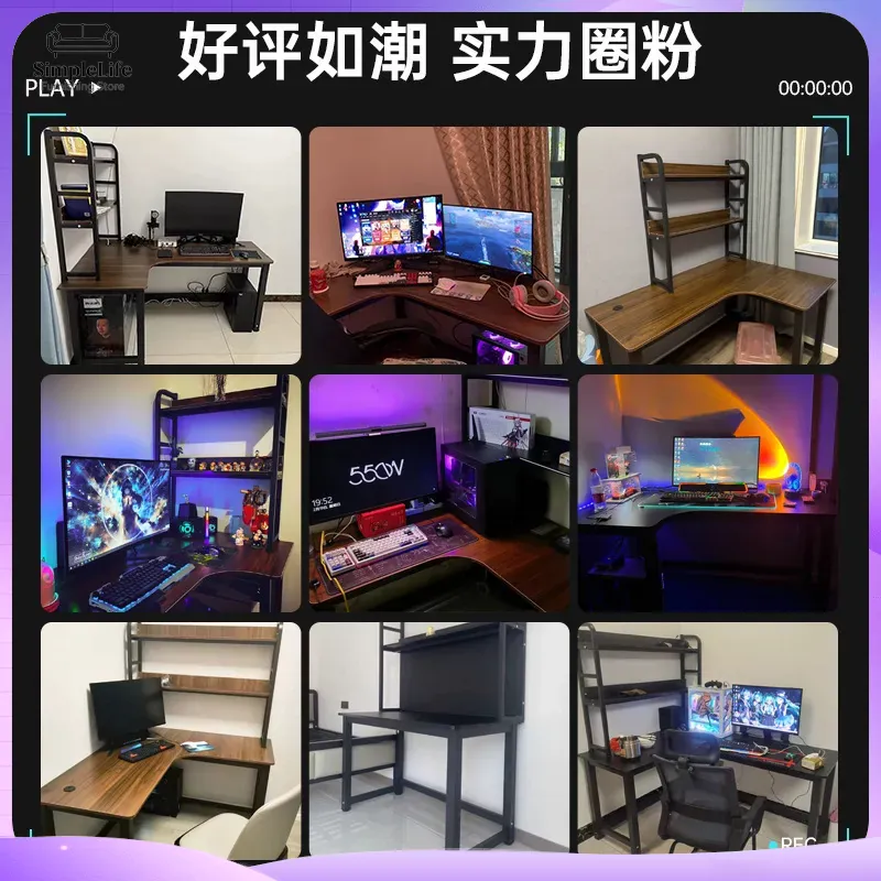 コーナーゲーミングデスク、収納棚付きパソコンデスク、PCセッ - Dual Monitor Desk Setup のレビューと価格