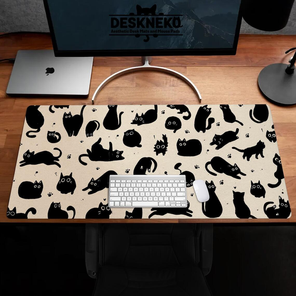 素敵な黒の猫のデスクマット,大きなソファカバー,柔らかく,フ - Desk Setup Blue のレビューと価格