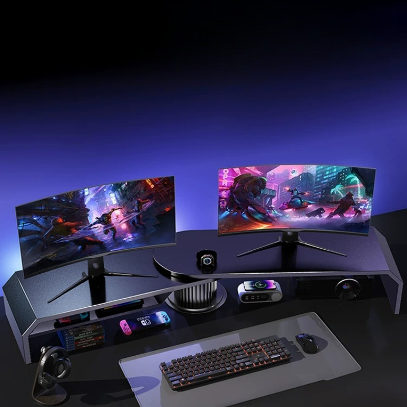ゲーミングデュアルモニタースタンド オフィススクリーンライザ - Dual Monitor Desk Setup のレビューと価格