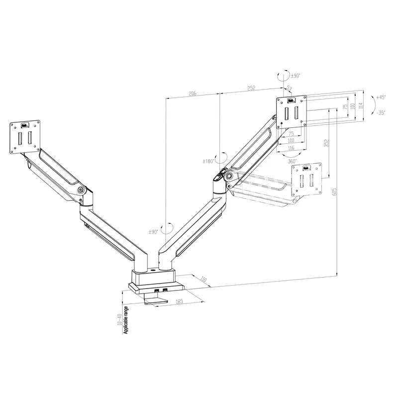 デュアルアームモニターマウント、頑丈なデスクスタンド、調整可 - Dual Monitor Desk Setup のレビューと価格